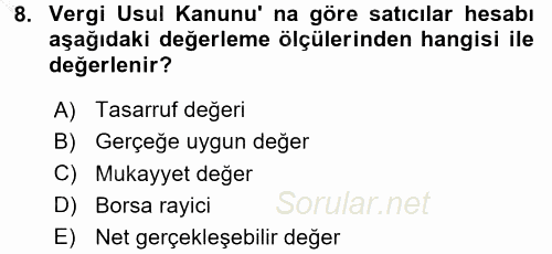 Dönemsonu İşlemleri 2015 - 2016 Dönem Sonu Sınavı 8.Soru