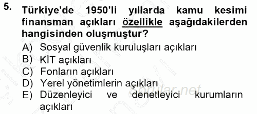 Devlet Borçları 2012 - 2013 Dönem Sonu Sınavı 5.Soru