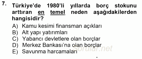 Devlet Borçları 2012 - 2013 Dönem Sonu Sınavı 7.Soru