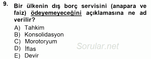 Devlet Borçları 2012 - 2013 Dönem Sonu Sınavı 9.Soru