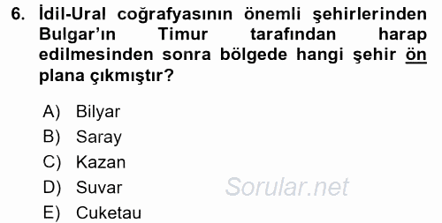 İlk Müslüman Türk Devletleri 2015 - 2016 Ara Sınavı 6.Soru