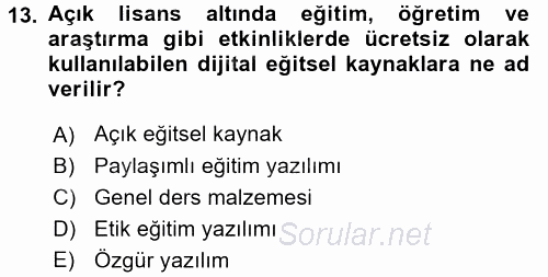 Temel Bilgi Teknolojileri 2 2015 - 2016 Ara Sınavı 13.Soru