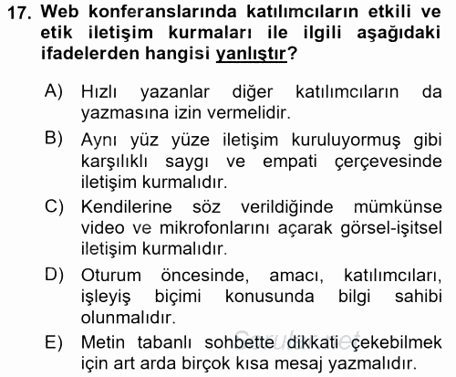 Temel Bilgi Teknolojileri 2 2015 - 2016 Ara Sınavı 17.Soru