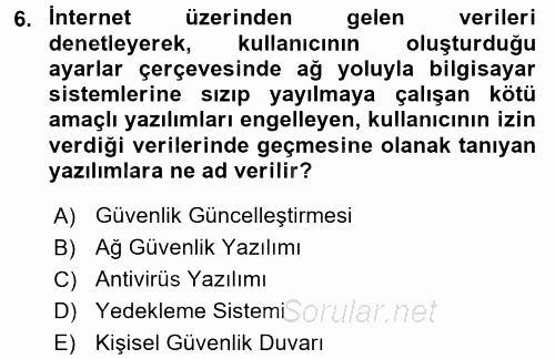 Temel Bilgi Teknolojileri 2 2015 - 2016 Ara Sınavı 6.Soru