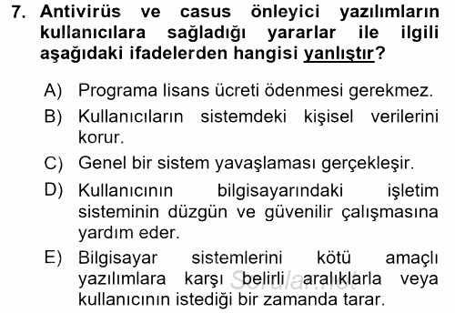 Temel Bilgi Teknolojileri 2 2015 - 2016 Ara Sınavı 7.Soru