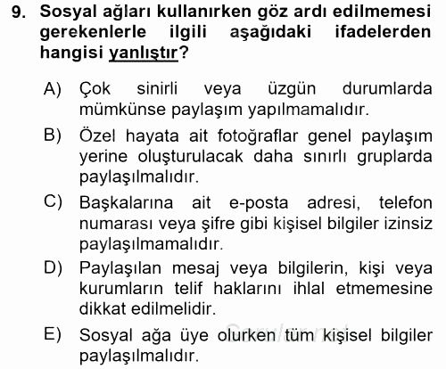 Temel Bilgi Teknolojileri 2 2015 - 2016 Ara Sınavı 9.Soru