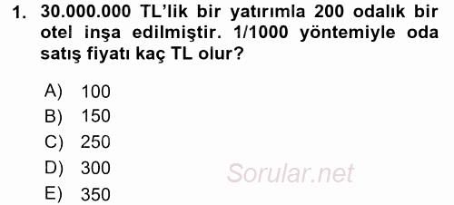 Odalar Bölümü Yönetimi 2015 - 2016 Tek Ders Sınavı 1.Soru