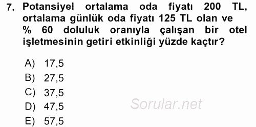 Odalar Bölümü Yönetimi 2015 - 2016 Tek Ders Sınavı 7.Soru