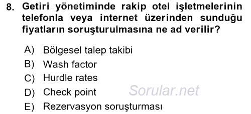 Odalar Bölümü Yönetimi 2015 - 2016 Tek Ders Sınavı 8.Soru