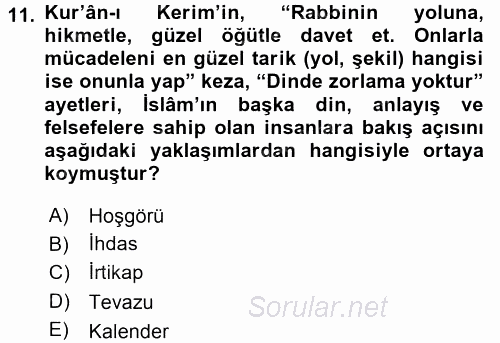 İslam Kurumları ve Medeniyeti 2015 - 2016 Ara Sınavı 11.Soru