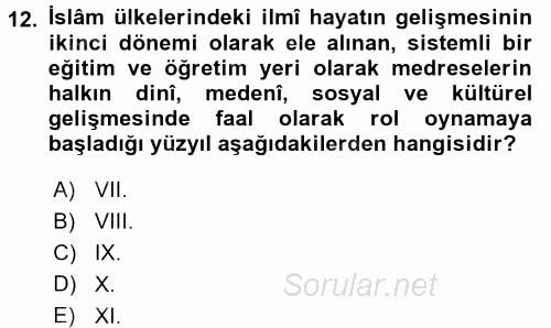 İslam Kurumları ve Medeniyeti 2015 - 2016 Ara Sınavı 12.Soru