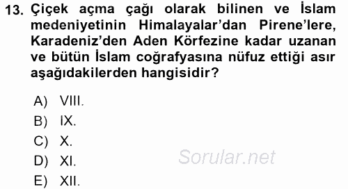 İslam Kurumları ve Medeniyeti 2015 - 2016 Ara Sınavı 13.Soru