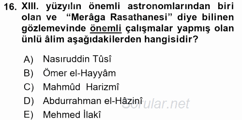 İslam Kurumları ve Medeniyeti 2015 - 2016 Ara Sınavı 16.Soru