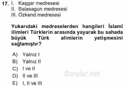 İslam Kurumları ve Medeniyeti 2015 - 2016 Ara Sınavı 17.Soru