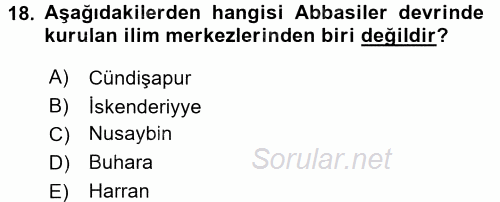 İslam Kurumları ve Medeniyeti 2015 - 2016 Ara Sınavı 18.Soru