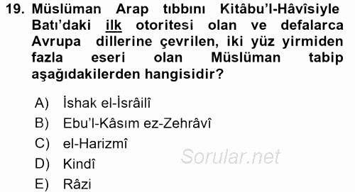 İslam Kurumları ve Medeniyeti 2015 - 2016 Ara Sınavı 19.Soru
