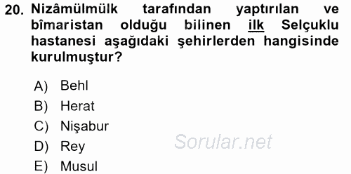 İslam Kurumları ve Medeniyeti 2015 - 2016 Ara Sınavı 20.Soru