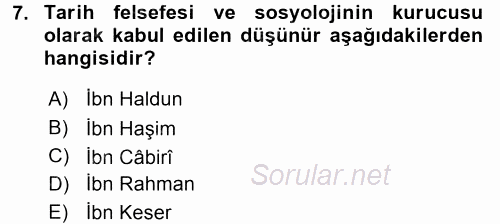 İslam Kurumları ve Medeniyeti 2015 - 2016 Ara Sınavı 7.Soru