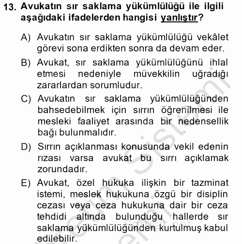 Avukatlık Ve Noterlik Hukuku 2013 - 2014 Ara Sınavı 13.Soru