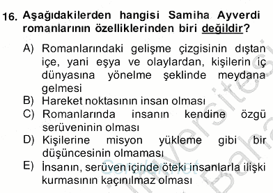 Çağdaş Türk Romanı 2013 - 2014 Ara Sınavı 16.Soru