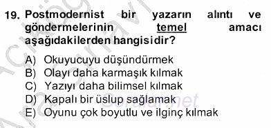 Çağdaş Türk Romanı 2013 - 2014 Ara Sınavı 19.Soru