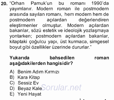 Çağdaş Türk Romanı 2013 - 2014 Ara Sınavı 20.Soru