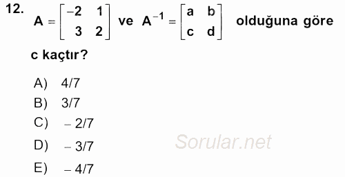 Genel Matematik 2015 - 2016 Tek Ders Sınavı 12.Soru