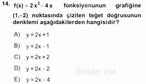 Genel Matematik 2015 - 2016 Tek Ders Sınavı 14.Soru