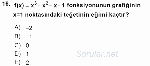 Genel Matematik 2015 - 2016 Tek Ders Sınavı 16.Soru