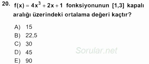 Genel Matematik 2015 - 2016 Tek Ders Sınavı 20.Soru