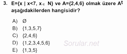 Genel Matematik 2015 - 2016 Tek Ders Sınavı 3.Soru