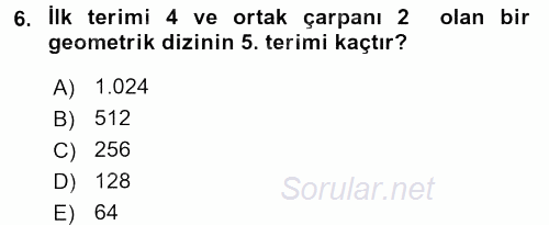 Genel Matematik 2015 - 2016 Tek Ders Sınavı 6.Soru