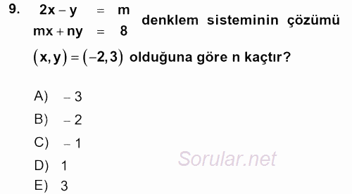 Genel Matematik 2015 - 2016 Tek Ders Sınavı 9.Soru