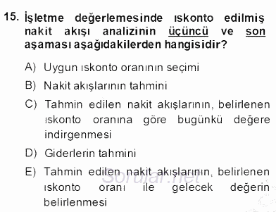 Emlak Finans ve Emlak Değerleme 2013 - 2014 Dönem Sonu Sınavı 15.Soru