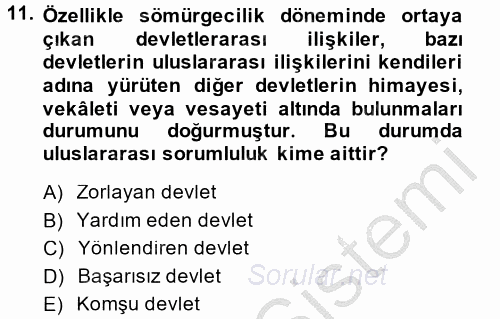 Uluslararası Hukuk 2 2013 - 2014 Dönem Sonu Sınavı 11.Soru