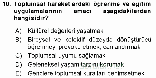 Yeni Toplumsal Hareketler 2017 - 2018 3 Ders Sınavı 10.Soru
