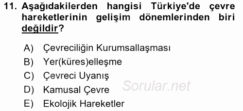 Yeni Toplumsal Hareketler 2017 - 2018 3 Ders Sınavı 11.Soru