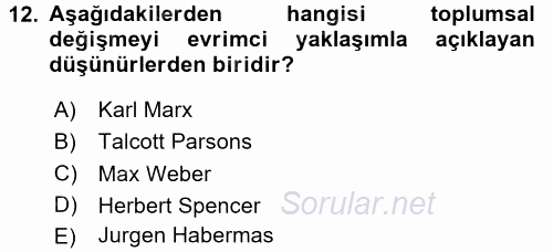 Yeni Toplumsal Hareketler 2017 - 2018 3 Ders Sınavı 12.Soru