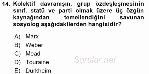 Yeni Toplumsal Hareketler 2017 - 2018 3 Ders Sınavı 14.Soru