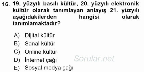 Yeni Toplumsal Hareketler 2017 - 2018 3 Ders Sınavı 16.Soru