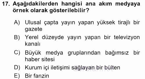 Yeni Toplumsal Hareketler 2017 - 2018 3 Ders Sınavı 17.Soru