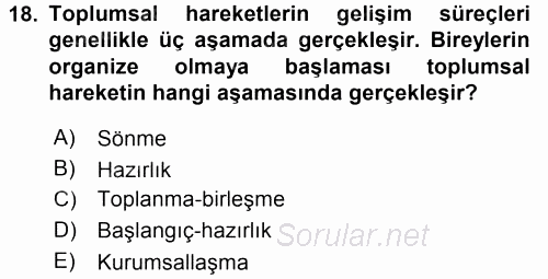 Yeni Toplumsal Hareketler 2017 - 2018 3 Ders Sınavı 18.Soru