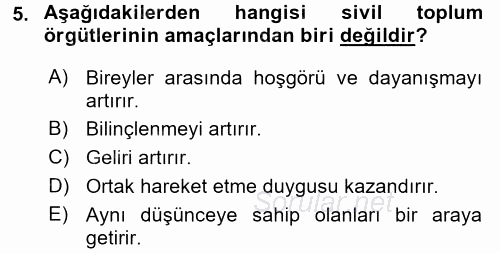 Yeni Toplumsal Hareketler 2017 - 2018 3 Ders Sınavı 5.Soru