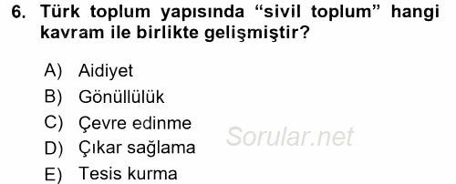 Yeni Toplumsal Hareketler 2017 - 2018 3 Ders Sınavı 6.Soru