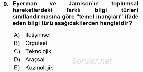 Yeni Toplumsal Hareketler 2017 - 2018 3 Ders Sınavı 9.Soru