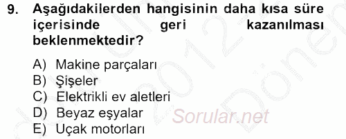 Çağdaş Lojistik Uygulamaları 2012 - 2013 Dönem Sonu Sınavı 9.Soru