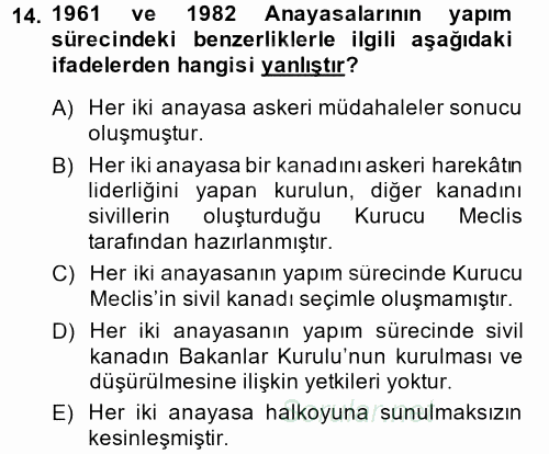 Anayasa Hukuku 2013 - 2014 Ara Sınavı 14.Soru