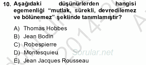 İnsan Hakları Ve Kamu Özgürlükleri 2014 - 2015 Ara Sınavı 10.Soru