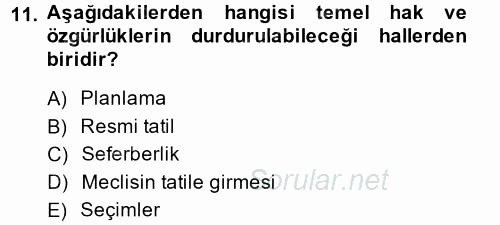 İnsan Hakları Ve Kamu Özgürlükleri 2014 - 2015 Ara Sınavı 11.Soru