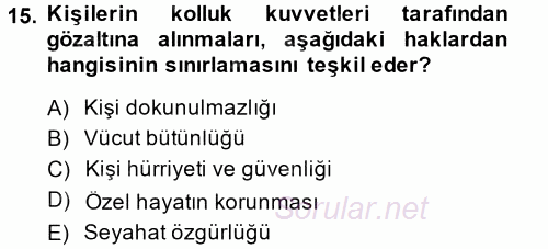 İnsan Hakları Ve Kamu Özgürlükleri 2014 - 2015 Ara Sınavı 15.Soru